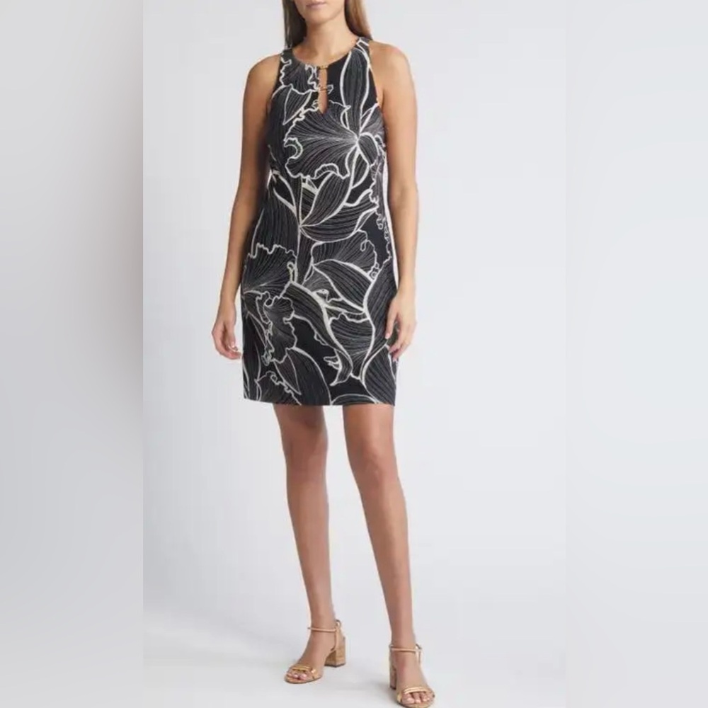 NWT Tommy Bahama Dress Jasmina Bella Blooms Black White Tan Jersey SZ L